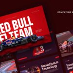 Red Bull F1 Team Template - Dynamic isometric overview showcasing multiple racing slides in signature red and navy design