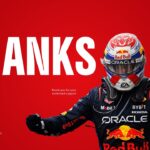 Red Bull F1 Team Thank You - Driver close-up in racing gear expressing gratitude with bold appreciation messaging