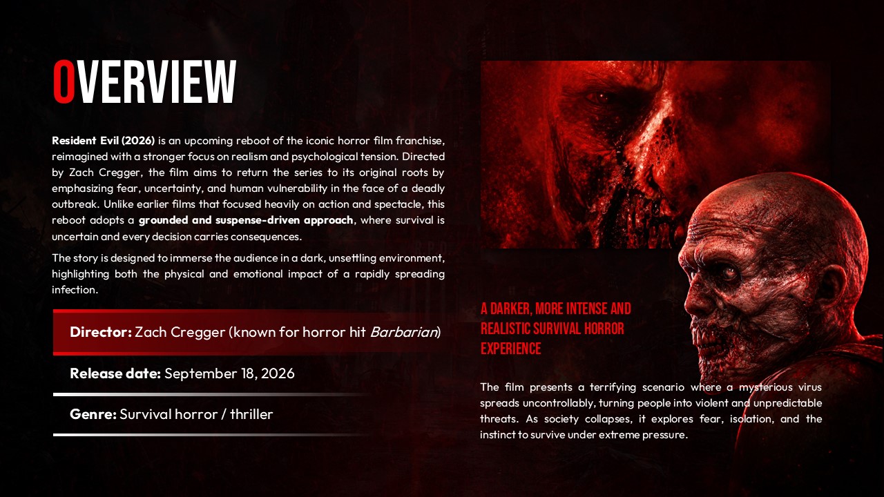 Resident Evil Overview Template - Two-column layout with movie details