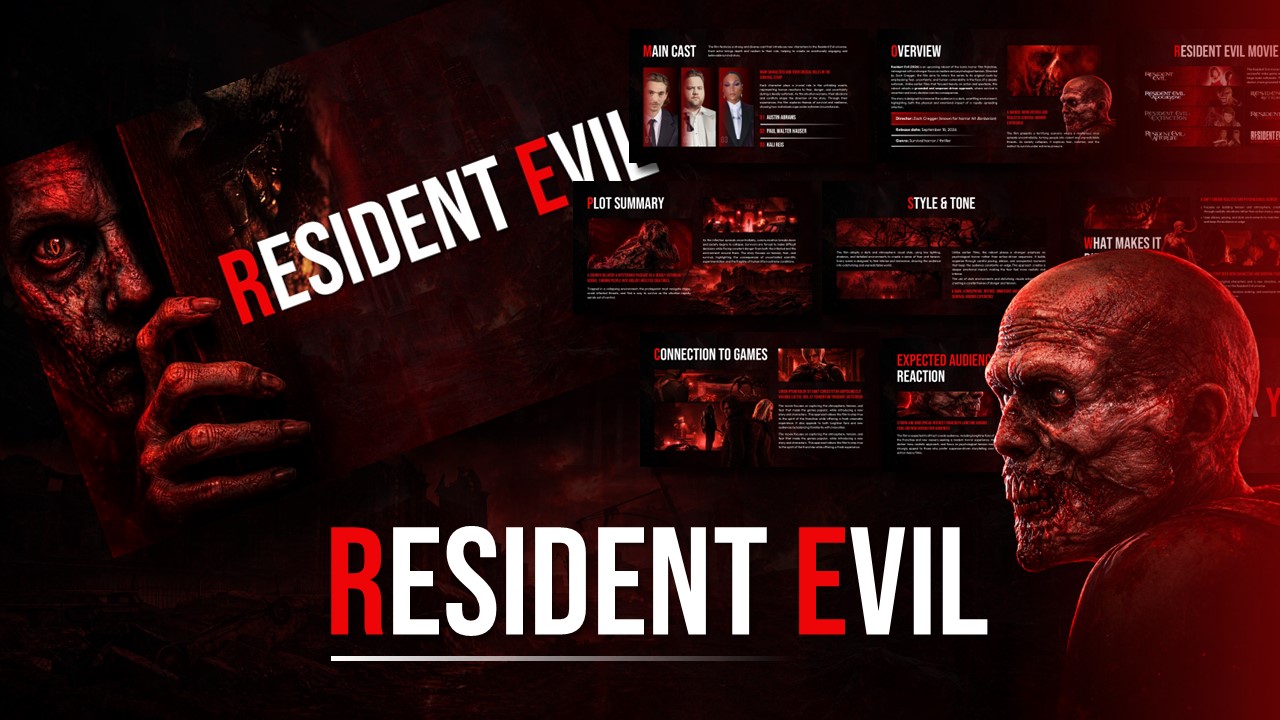 Resident Evil Movie Template - Horror themed title slide with red accents