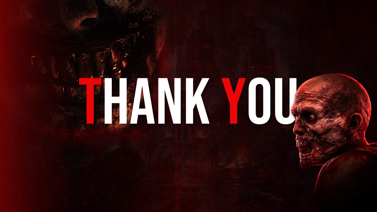 Resident Evil Thank You Template - Clean closing slide with horror theme
