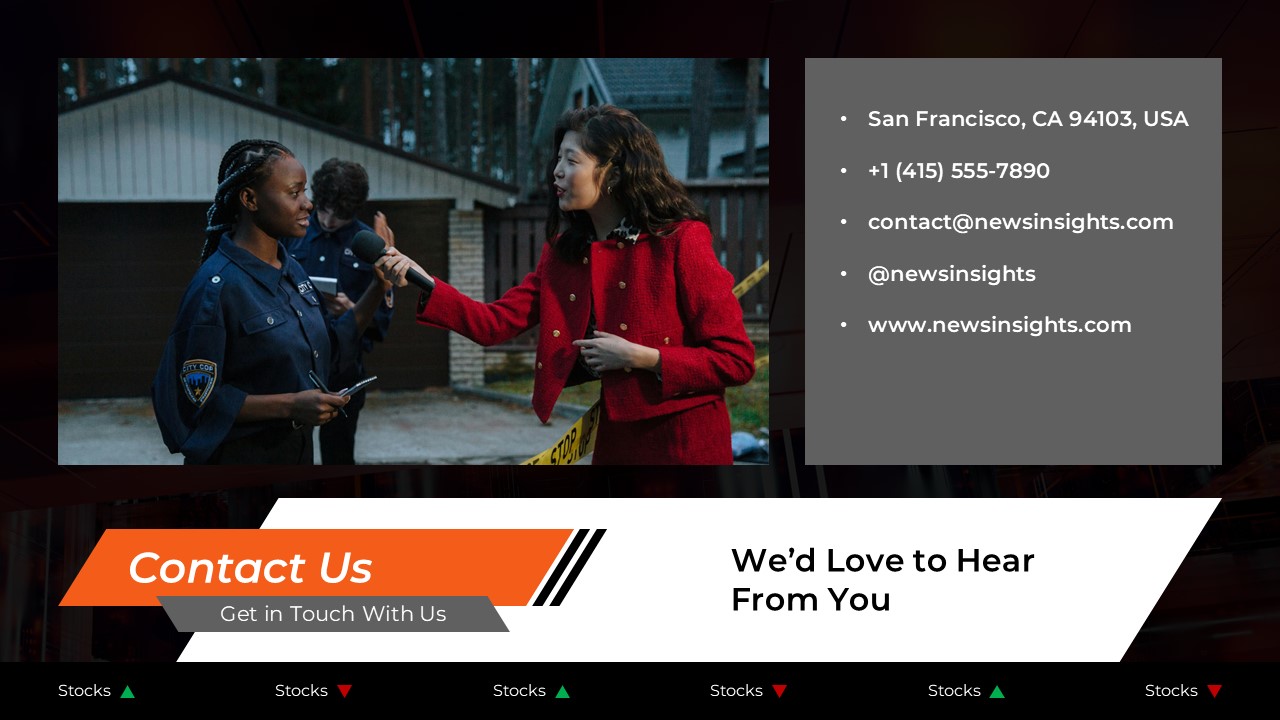 Reuters Template - Contact information slide to share news organization details and media contacts
