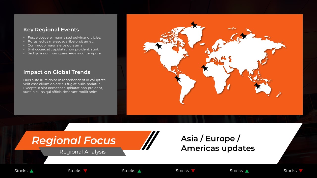 Reuters Template - Regional focus slide with world map to cover international news and global events