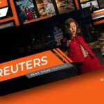 Reuters Template - Professional news presentation cover with multiple slide previews in orange and black design