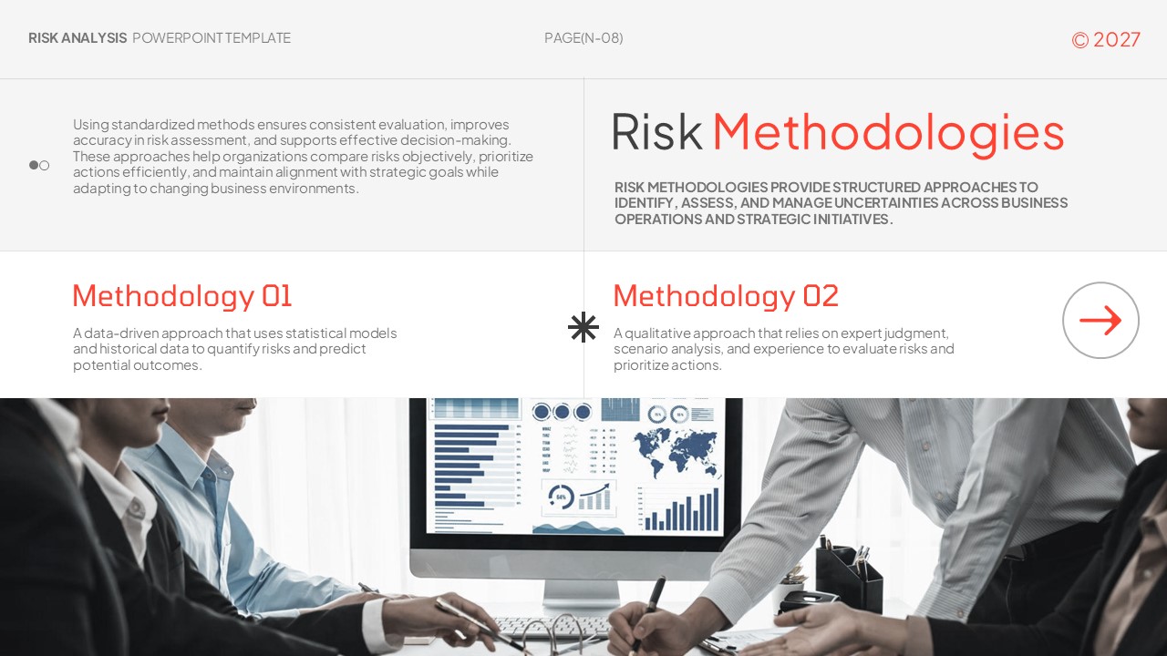 Risk Analysis Template - Assessment methodologies slide to compare quantitative and qualitative approaches