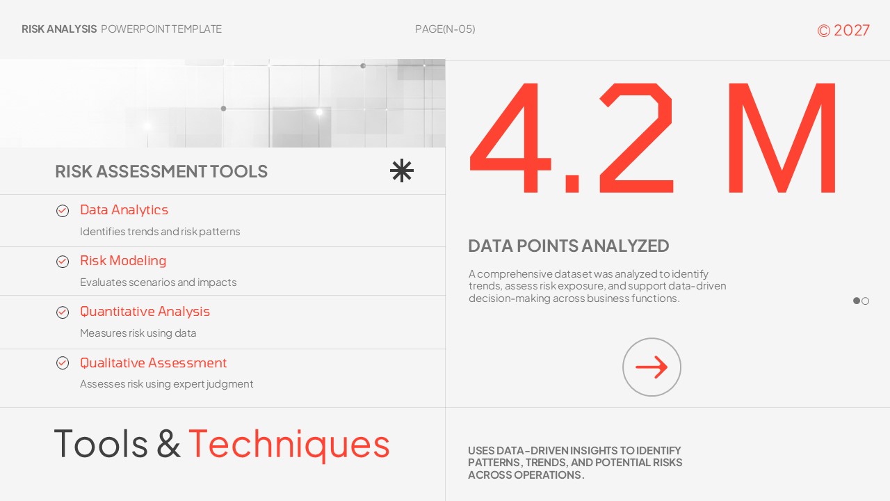 Risk Analysis Template - Tools and techniques slide to showcase analytical methods and data insights