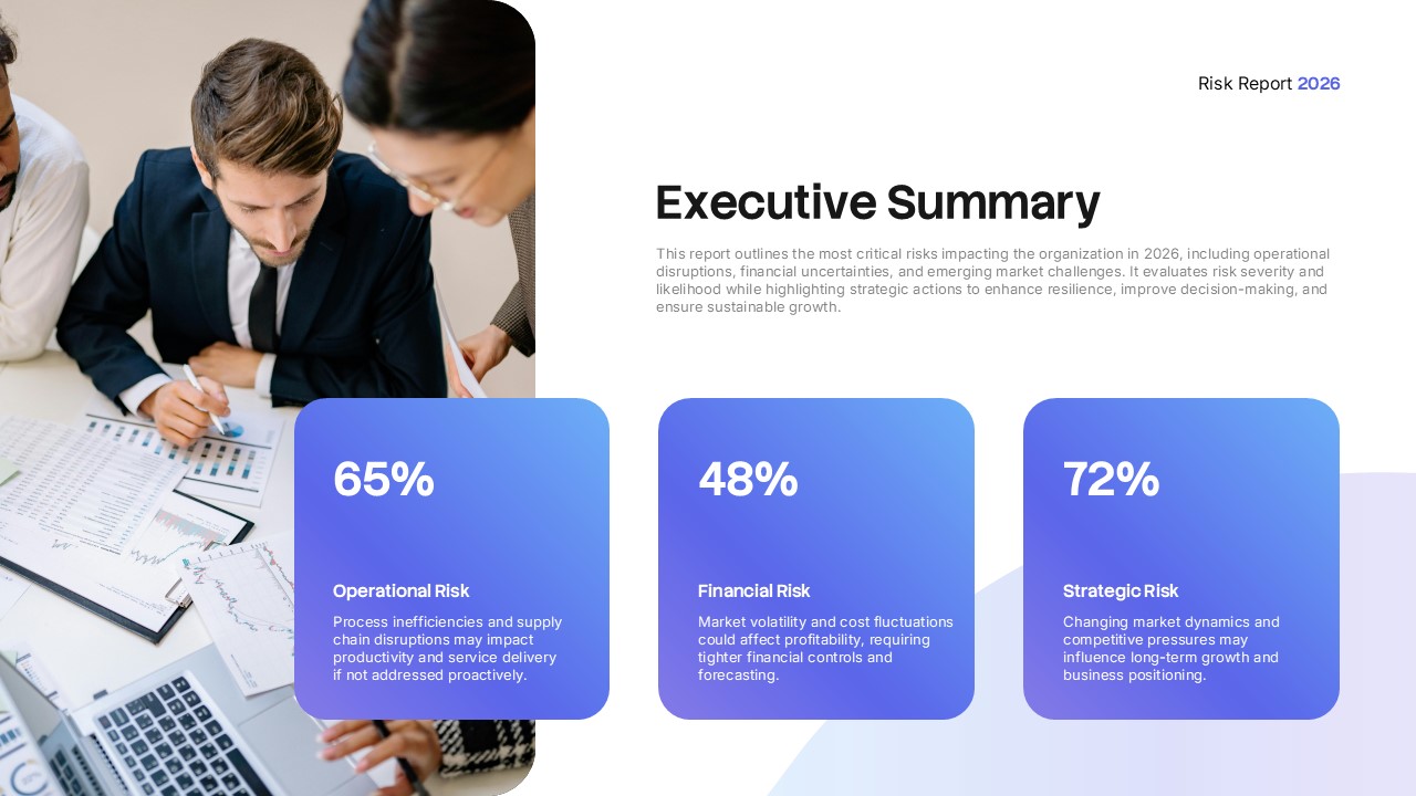 Risk Report Template - Executive summary slide to present key risk statistics and overview metrics