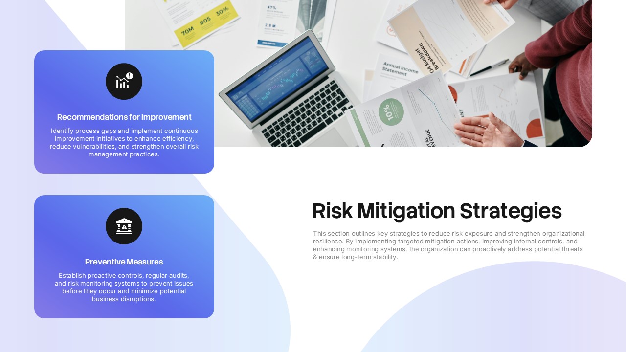 Risk Report Template - Mitigation strategies slide to present recommendations and preventive measures