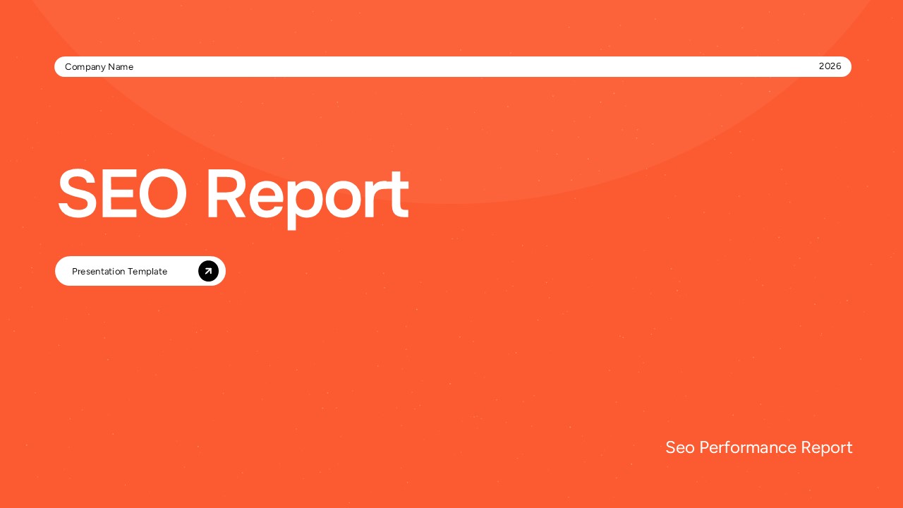 SEO Report Template - Professional title slide to introduce your SEO performance presentation with modern orange design