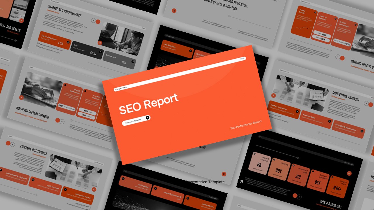 SEO Report Template - Complete presentation overview showcasing 12 professional slides for comprehensive SEO reporting