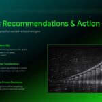 Social Media Report Template - Strategic recommendations slide with action plan and upward trending chart image