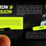 Sports Shop Business Plan Template - Mission and vision slide with athlete imagery and corporate values layout