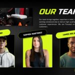 Sports Shop Business Plan Template - Team introduction slide with professional headshots and sports equipment