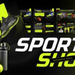 Sports Shop Business Plan Template - Dynamic cover slide with black and lime green design featuring sports equipment