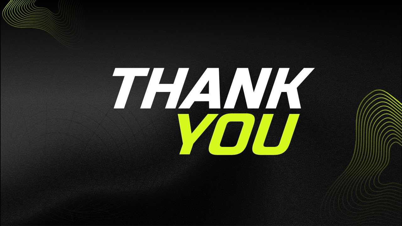 Sports Shop Business Plan Template - Thank you slide with bold typography and lime green wave design elements