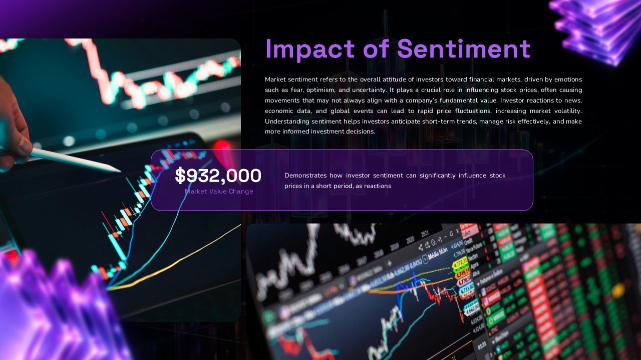 Stock Market Template - sentiment analysis slide with financial imagery and $932,000 market value highlight