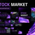 Stock Market Template - overview slide showing 8 thumbnail previews with purple design and trading charts