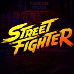 Street Fighter Movie PowerPoint Template - Title slide with classic logo on atmospheric arcade background