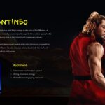 Street Fighter Noah Centineo Template - Ken Masters character profile with red gi and fighting stance