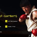 Street Fighter Table of Contents Template - Five-section layout with martial artist in fighting stance