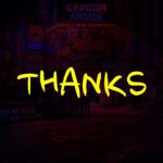 Street Fighter Thank You Template - Closing slide with yellow text on atmospheric arcade background