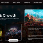 Tomorrowland History Slide - Mixed media layout blending multiple festival images with growth story timeline content