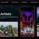 Tomorrowland Artists Layout - Asymmetrical design mixing varied image sizes with global lineup and reach descriptions