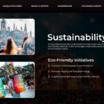 Tomorrowland Sustainability Layout - Stacked environmental imagery alongside eco-friendly initiatives and green practices content