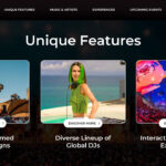 Tomorrowland Features Grid - Three-column showcase highlighting fantasy stages, global DJs, and immersive experiences equally