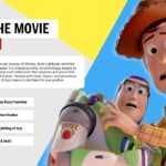 Toy Story 5 Template - about movie slide with Woody and Buzz images, plot summary text and four key points