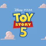 Toy Story 5 Template - clean title slide with centered Disney Pixar logo on blue cloud background