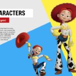 Toy Story 5 Template - Jessie character slide with cowgirl images and brave energetic personality analysis