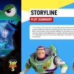 Toy Story 5 Template - storyline slide with digital device image and plot summary text in red header sections