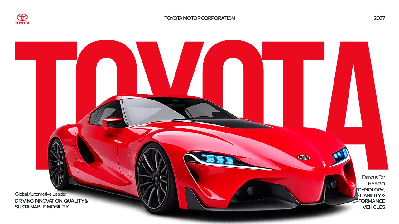 Toyota Motor Corporation template - title slide to present company overview with performance vehicle showcase
