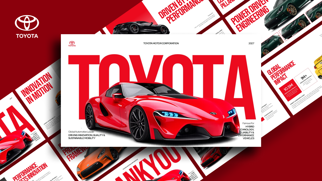 Toyota Motor Corporation template - professional cover slide to introduce automotive presentations with brand logo