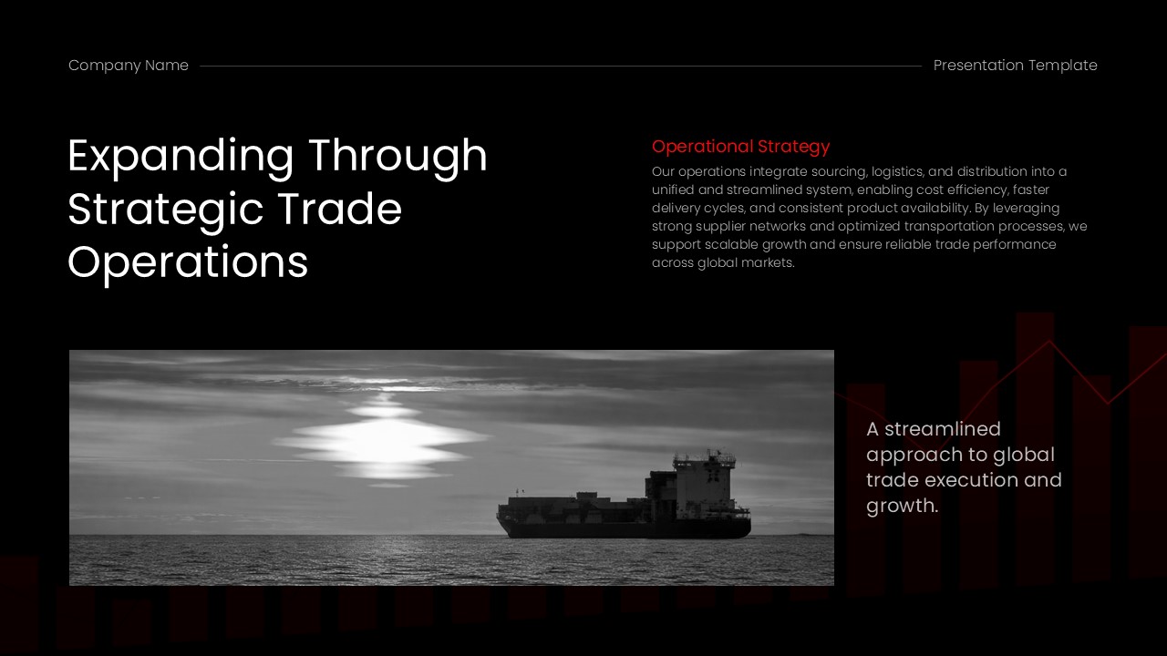 Trade Business Plan Template - Dramatic shipping imagery with strategic operations text creating compelling business vision
