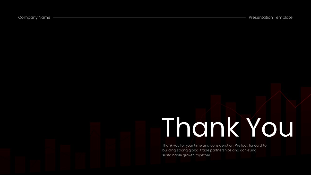 Trade Business Plan Template - Elegant closing slide with centered gratitude message and subtle background patterns