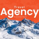Travel Agency Business Plan Template - Title slide with dramatic mountain landscape and modern orange gradient