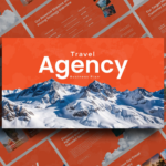 Travel Agency Business Plan Template - Professional presentation cover with mountain landscape and orange design