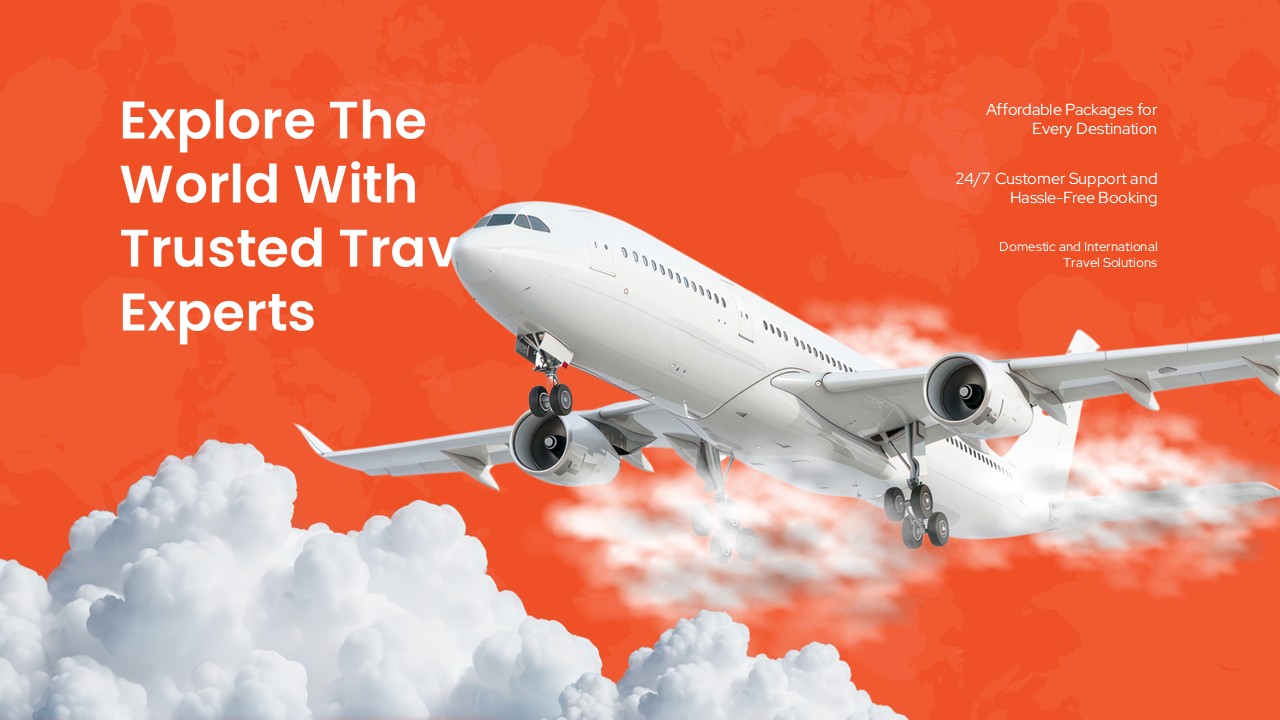 Travel Agency Business Plan Template - Travel experts slide featuring aircraft and value propositions