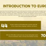 Travel Europe Introduction Template - Overview slide with European statistics and landmark background