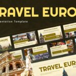 Travel Europe Template - Presentation cover with European landmarks and golden typography design
