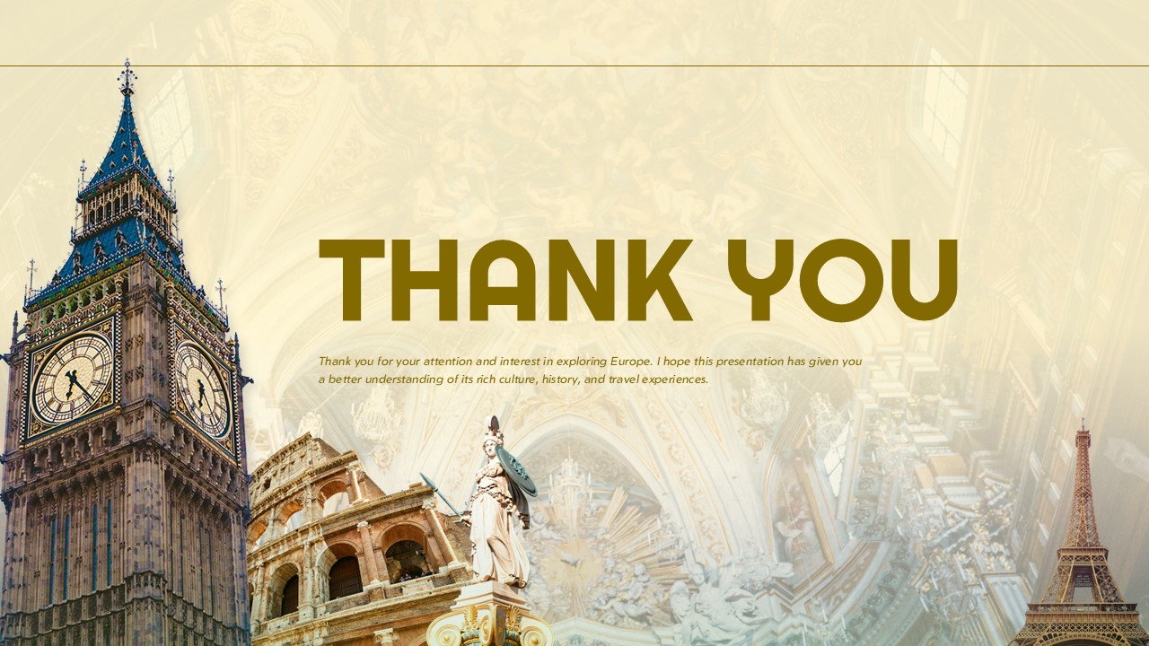 Travel Europe Thank You Template - Closing slide with Big Ben and elegant golden typography design