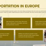 Travel Europe Transportation Template - Travel guide slide with train, airplane and metro system images