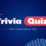 Independence Day Quiz Title Slide - Clean minimalist layout with patriotic rocket graphic and festive bunting decoration