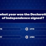 Independence Year Quiz Question - Multiple choice layout presenting chronological date options in organized button grid