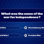 Independence War Quiz Question - Military conflict options displayed in organized multiple choice button format