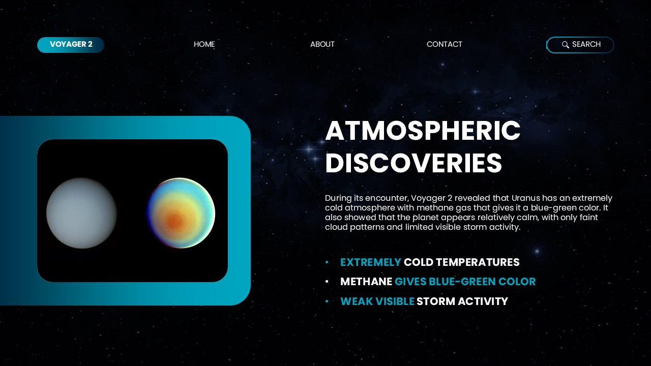 Atmospheric Discoveries Template - Uranus atmosphere data with scientific findings and planet imagery