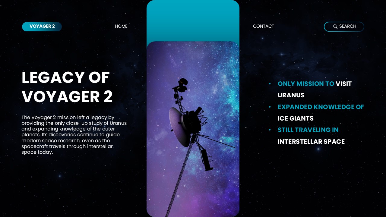 Voyager 2 Legacy Template - Spacecraft image highlighting mission impact and continuing journey