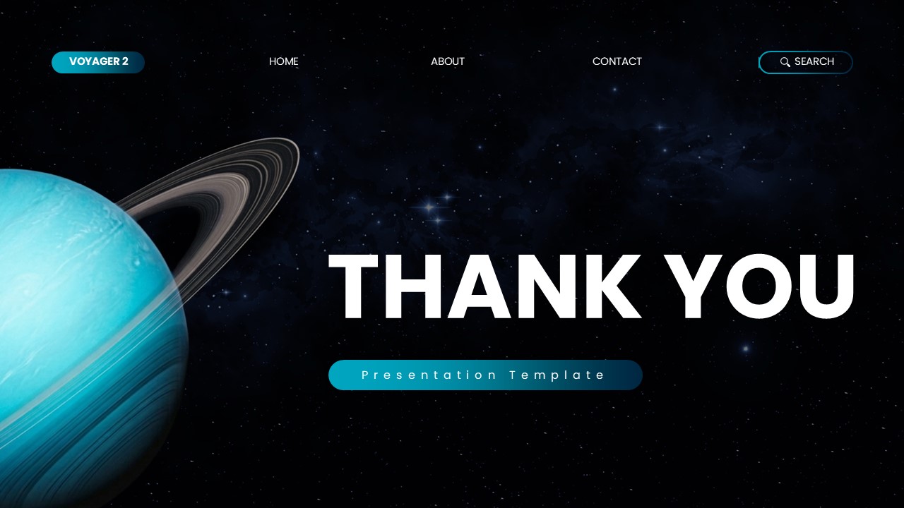 Thank You Template Slide - Professional conclusion with Uranus planet and consistent space theme